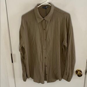 Fashion Nova I'm the Boss taupe long sleeve button down shirt Size Large